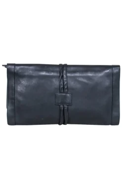 Barneys New York - Black Foldover Clutch w/ Tie Straps