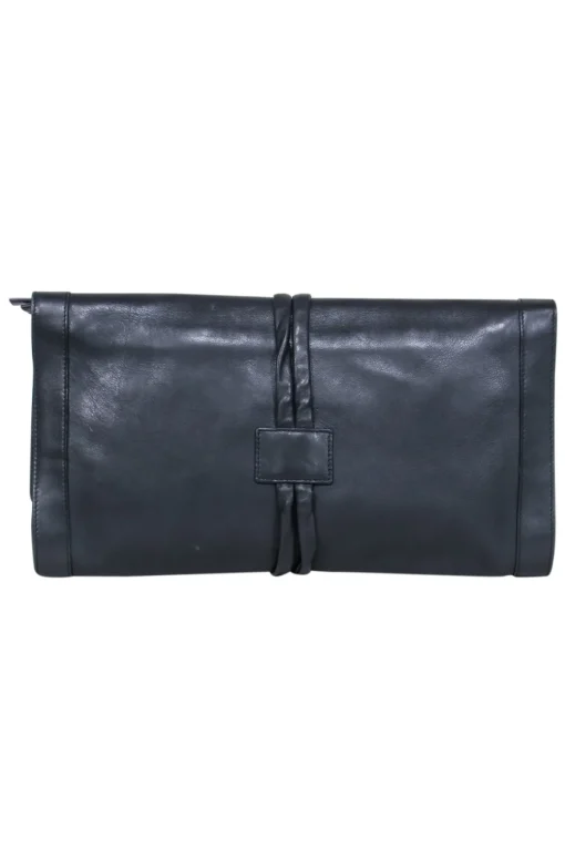 Barneys New York - Black Foldover Clutch w/ Tie Straps