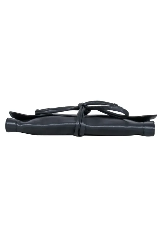 Barneys New York - Black Foldover Clutch w/ Tie Straps