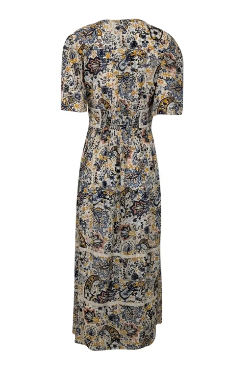 Ba&sh - Beige w/ Navy & Yellow Floral Paisley Print Tiered Maxi Dress Sz M