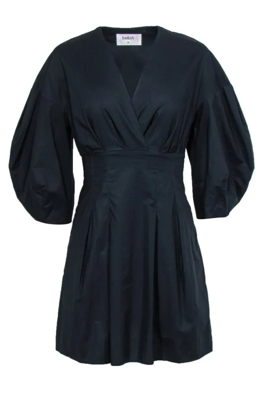 Ba&sh - Black Surplice Puff Sleeve Cotton Dress Sz 0
