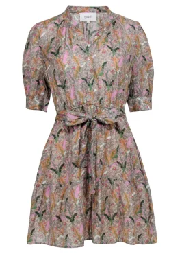 Ba&sh - Green & Multi Color Floral Print Short Sleeve Dress Sz 6