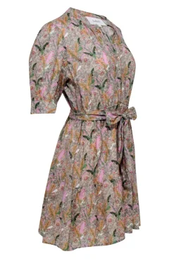 Ba&sh - Green & Multi Color Floral Print Short Sleeve Dress Sz 6