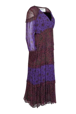 Ba&sh - Purple & Black Multi Print Maxi Dress Sz 10