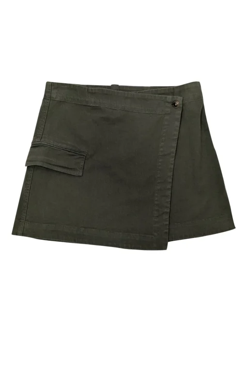 Bassike - Green Cotton Twill Wrap Mini Skirt Sz 6