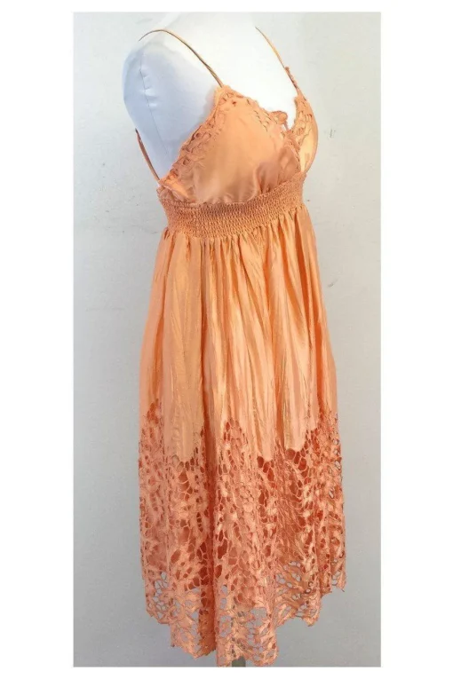 BCBG - Peach Silk Eyelet Spaghetti Strap Dress Sz S