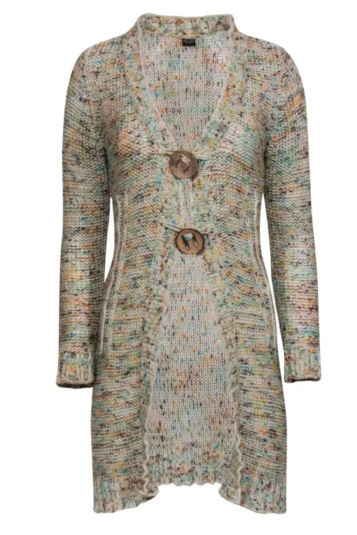BCBG Max Azaria - Ivory, Green, Ornage, & Brown Mix Cardigan Sz M