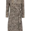 BCBG Max Azria - Beige, Tan, & Black Leopard Print Long Sleeve Wrap Dress Sz M