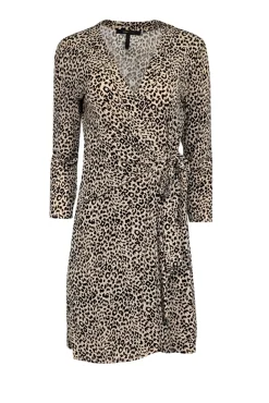BCBG Max Azria - Beige, Tan, & Black Leopard Print Long Sleeve Wrap Dress Sz M