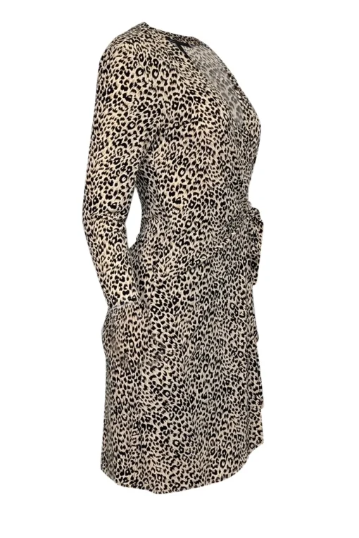BCBG Max Azria - Beige, Tan, & Black Leopard Print Long Sleeve Wrap Dress Sz M