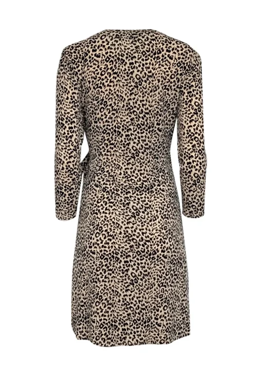 BCBG Max Azria - Beige, Tan, & Black Leopard Print Long Sleeve Wrap Dress Sz M