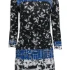 BCBG Max Azria - Black & Blue Abstract Print Silk Dress Sz XS