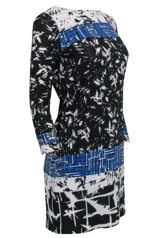 BCBG Max Azria - Black & Blue Abstract Print Silk Dress Sz XS