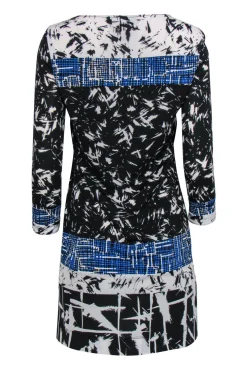 BCBG Max Azria - Black & Blue Abstract Print Silk Dress Sz XS