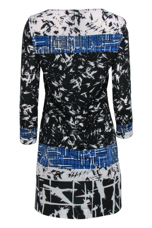 BCBG Max Azria - Black & Blue Abstract Print Silk Dress Sz XS