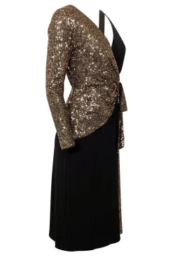 BCBG Max Azria - Black & Copper Sequin One Sleeve w/ Slit Midi Dress Sz S