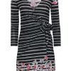BCBG Max Azria - Black & Cream Stripe Dress w/ Floral Print Sz XXS