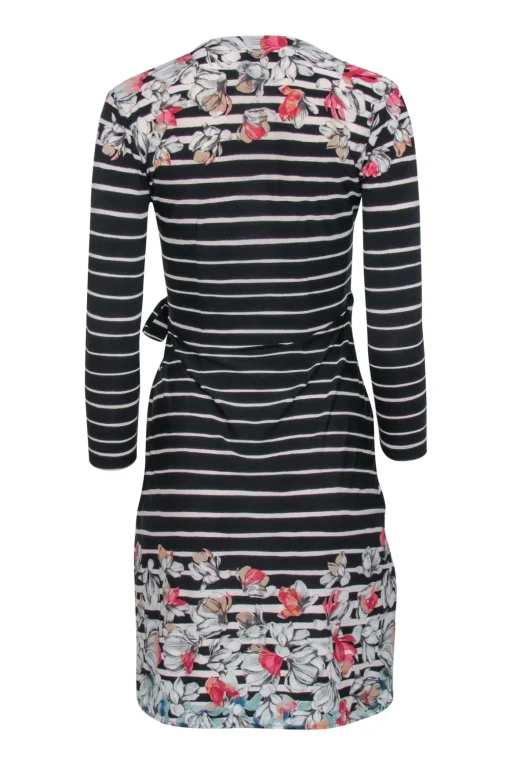BCBG Max Azria - Black & Cream Stripe Dress w/ Floral Print Sz XXS