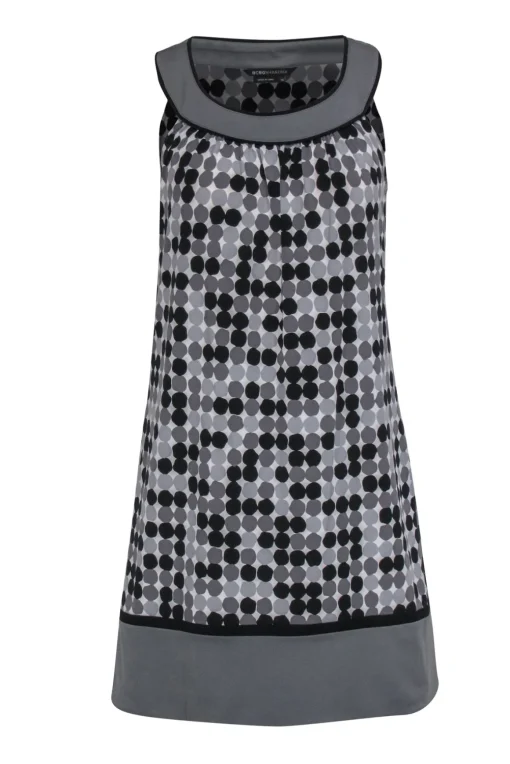 BCBG Max Azria - Black & Grey Circle Print Sleeveless Shift Dress Sz XS