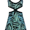 BCBG Max Azria - Black & Green Leaf Print Knit Mini Dress w/ Cutouts Sz XXS