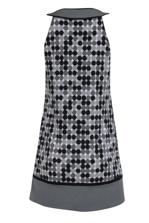 BCBG Max Azria - Black & Grey Circle Print Sleeveless Shift Dress Sz XS