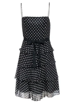 BCBG Max Azria - Black & Tan Polka Dot Tiered Dress Sz XS