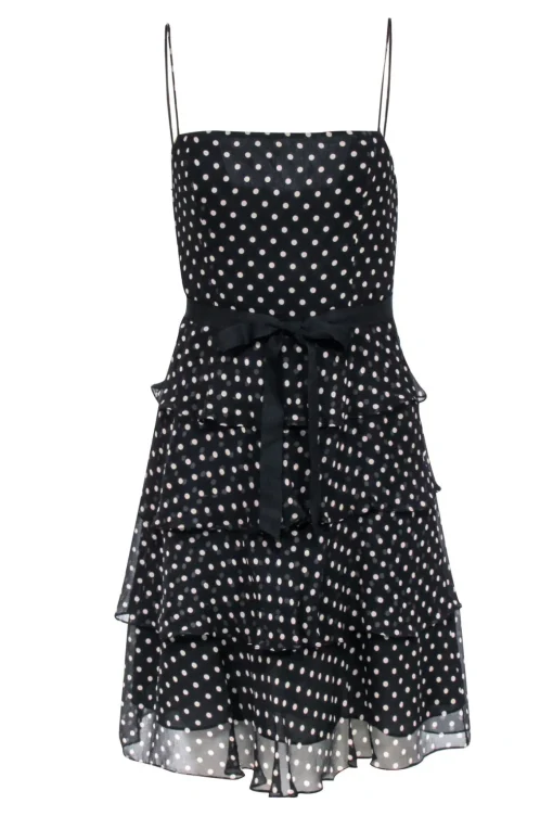 BCBG Max Azria - Black & Tan Polka Dot Tiered Dress Sz XS