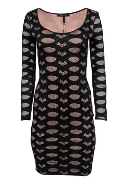 BCBG Max Azria - Black Embroidered Mesh Bodycon Dress Sz XXS