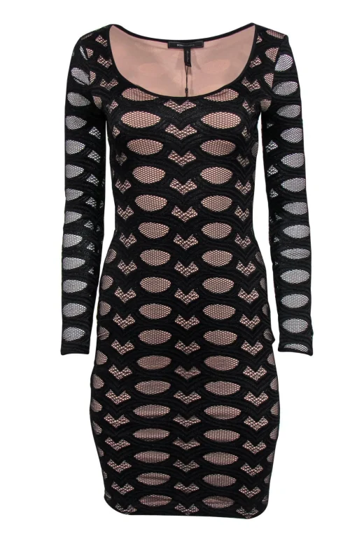 BCBG Max Azria - Black Embroidered Mesh Bodycon Dress Sz XXS