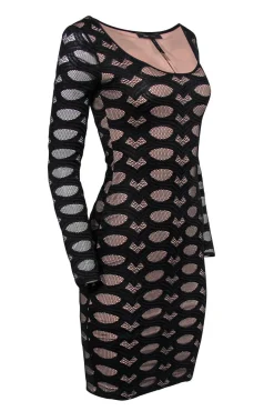 BCBG Max Azria - Black Embroidered Mesh Bodycon Dress Sz XXS