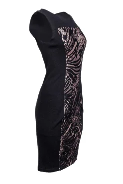 BCBG Max Azria - Black Lace Front Bodycon Dress Sz M