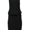 BCBG Max Azria - Black Peplum Sheath Midi Dress w/ Metallic Lace Sz 0