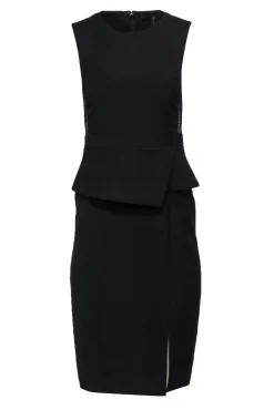 BCBG Max Azria - Black Peplum Sheath Midi Dress w/ Metallic Lace Sz 0