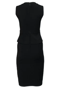 BCBG Max Azria - Black Peplum Sheath Midi Dress w/ Metallic Lace Sz 0