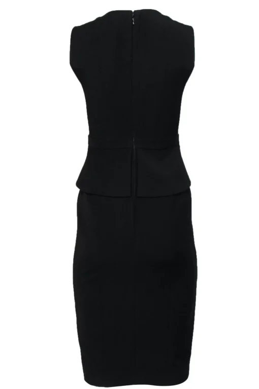 BCBG Max Azria - Black Peplum Sheath Midi Dress w/ Metallic Lace Sz 0