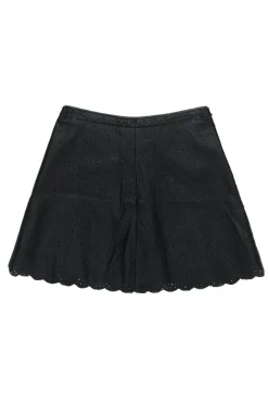 BCBG Max Azria - Black Perforated Faux Leather Miniskirt w/ Petaled Hem Sz XS