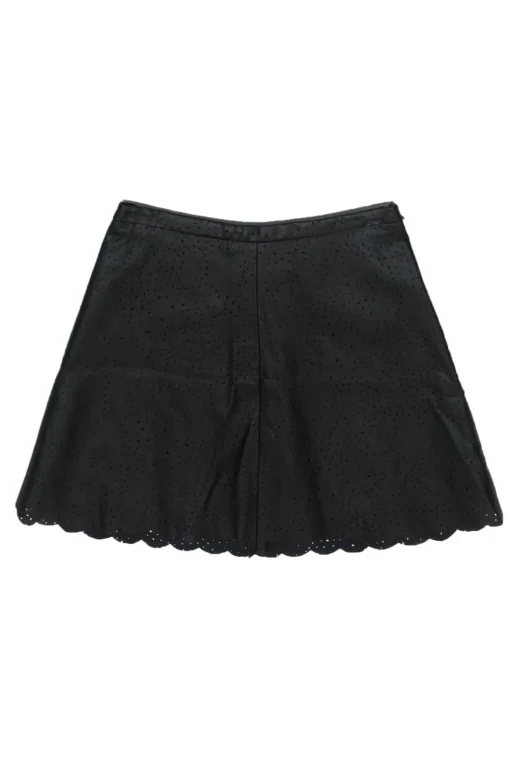 BCBG Max Azria - Black Perforated Faux Leather Miniskirt w/ Petaled Hem Sz XS