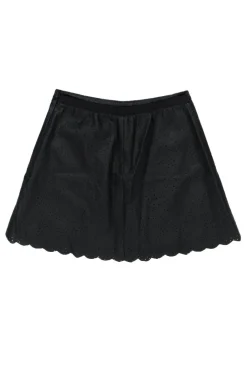 BCBG Max Azria - Black Perforated Faux Leather Miniskirt w/ Petaled Hem Sz XS