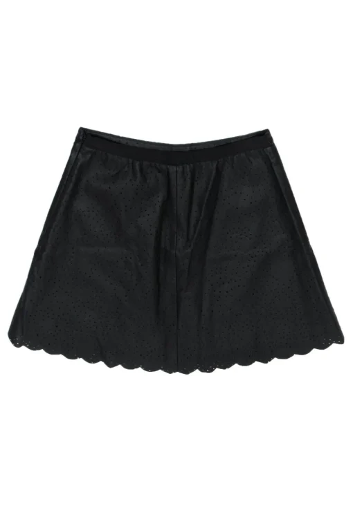 BCBG Max Azria - Black Perforated Faux Leather Miniskirt w/ Petaled Hem Sz XS