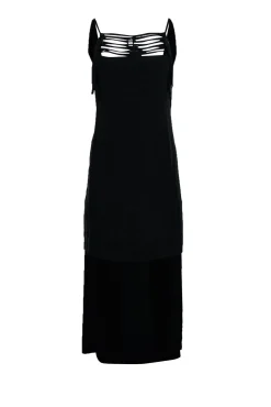 BCBG Max Azria - Black Silk High-Low Dress w/ Cutout & Scoop Back Sz XXS