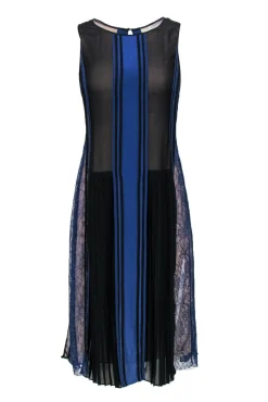 BCBG Max Azria - Blue & Black Lace Trimmed Stripe Tank Dress Sz XXS