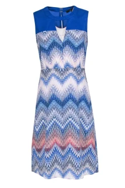 BCBG Max Azria - Blue & White Zig-Zag Print Sleeveless Dress Sz 4