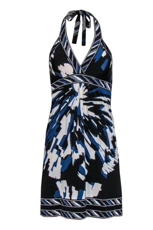 BCBG Max Azria - Blue, Black & White Printed Halter Dress Sz XXS