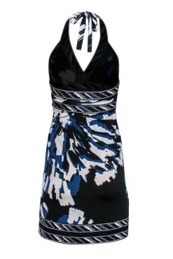 BCBG Max Azria - Blue, Black & White Printed Halter Dress Sz XXS