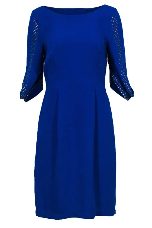BCBG Max Azria - Blue Long Sleeve Open Back Studded Dress Sz M