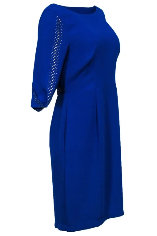 BCBG Max Azria - Blue Long Sleeve Open Back Studded Dress Sz M