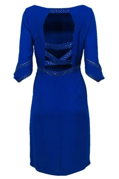 BCBG Max Azria - Blue Long Sleeve Open Back Studded Dress Sz M
