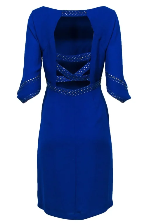 BCBG Max Azria - Blue Long Sleeve Open Back Studded Dress Sz M