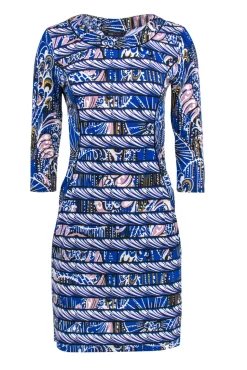 BCBG Max Azria - Blue Printed Paneled Sheath Dress w/ Cropped Sleeves Sz S
