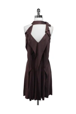 BCBG Max Azria - Brown Silk Draped Dress Sz XXS